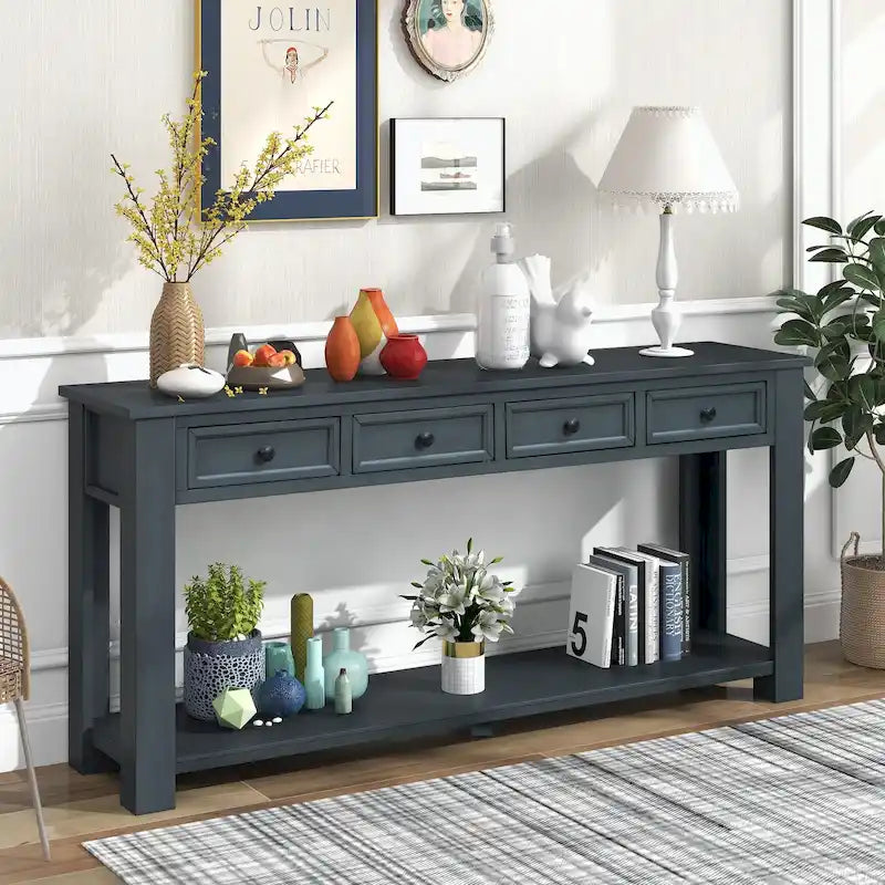 Console Table with Storage Drawers and Bottom Shelf