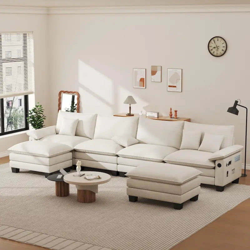 144 Modular Compression Sofa Set Convertible Sectional Sleeper Couch with 2 Ottomans