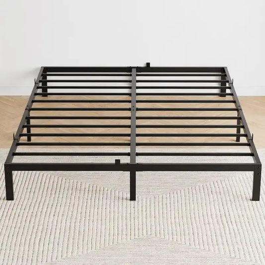 Bed Frame No Box Spring Needed, Heavy Duty Queen Platform Metal Bed Frame with Metal Slats