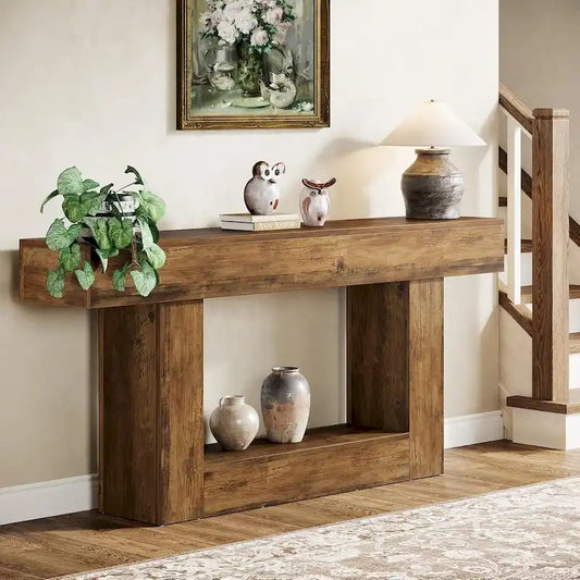 Farmhouse 63 Console Table, 2-Tier Entryway Table Narrow Long Wood Sofa Table