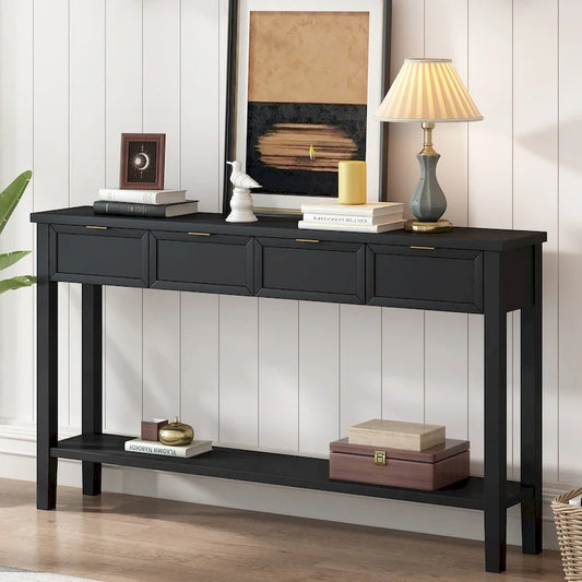 High-Quality Entryway Console Table with 4 Spacious Drawers & 1 Bottom Shelf
