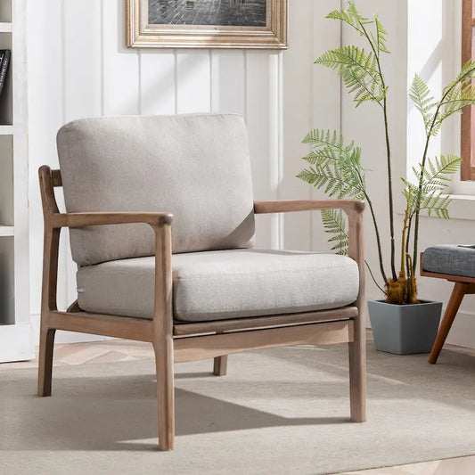 Mid Century Modern Accent Chair with Solid Wood Frame & Removable Cushions
