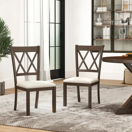 Roundhill Furniture Windvale Upholstered Cross-back Dining Chair, Set of 2