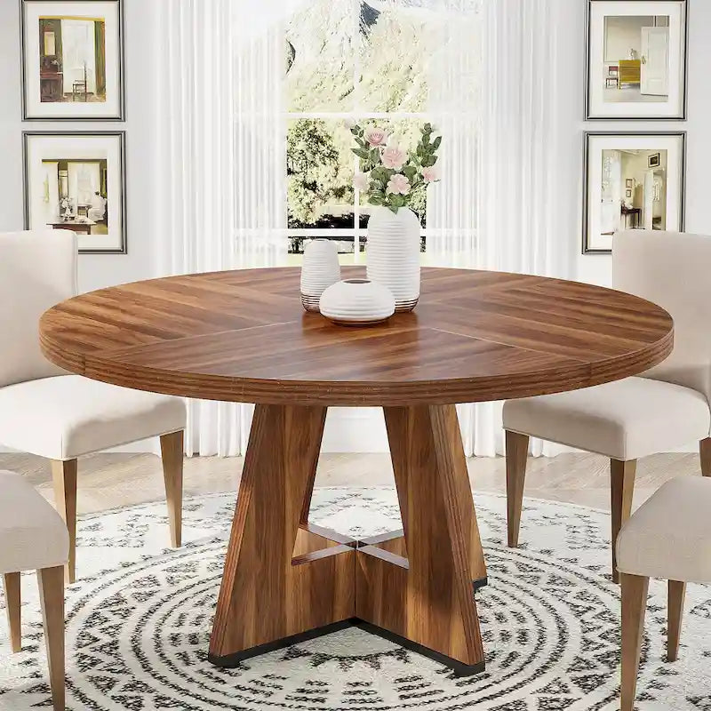 Round Dining Table for 4, 47 Inch Farmhouse Kitchen Table