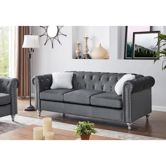 Raisa Microsuede Velvet Tufted Sofa