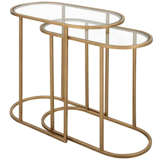 Antique Brushed Brass Nesting Tables, Set of 2 - 24W x 22H x 12.5D