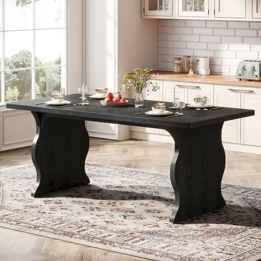 Modern Dining Table, 63 Rectangular Kitchen Table Black Dinner Table