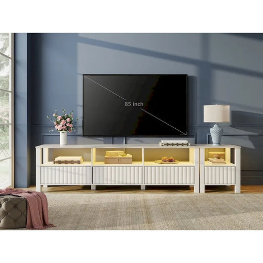 White TV Stand for 65-100 Inch TV with LED Light, Modern TV Console