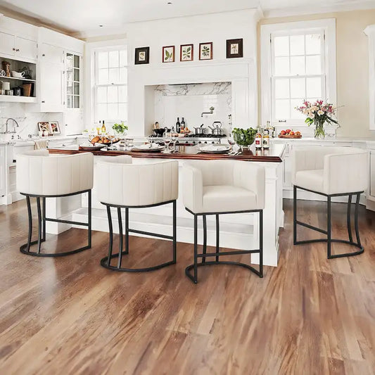 LUE BONA Modern 26.in Low Back Counter Height Barstool Barrel Set of 4 Bar Stools with Metal Frame