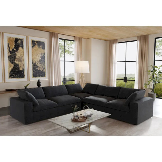 Living Room Sofa V-shaped Linen Modular Sofa Multiple Cushions Corner Couch