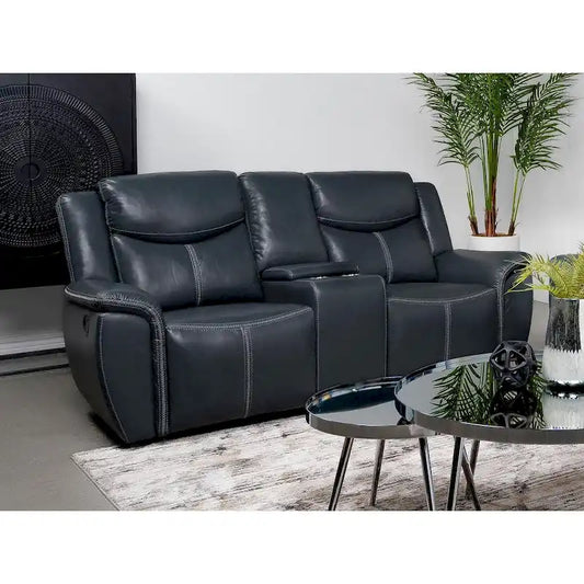 Stanwicke Blue Motion Reclining Loveseat with Console