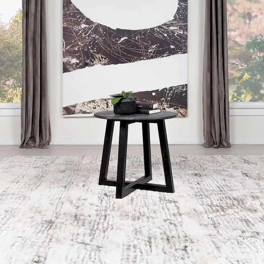 Enlow Black End Table with Marble-like Top