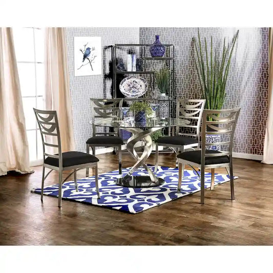 Sculpture I Contemporary Black Steel 5-Piece Round Dining Set by Furniture of America
