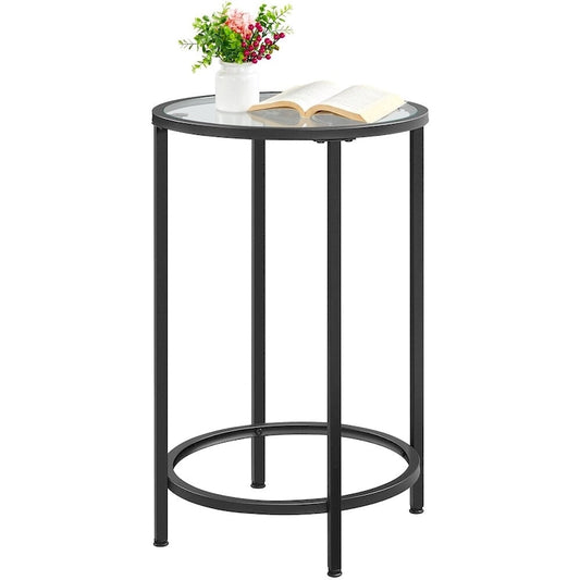 Yaheetech Round Accent Table Bedside Table with Metal Frame Glass Top