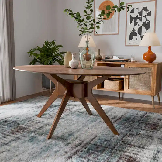 Furniture of America Shaw Mid-century Walnut 71-inch Oval Wood Dining Table