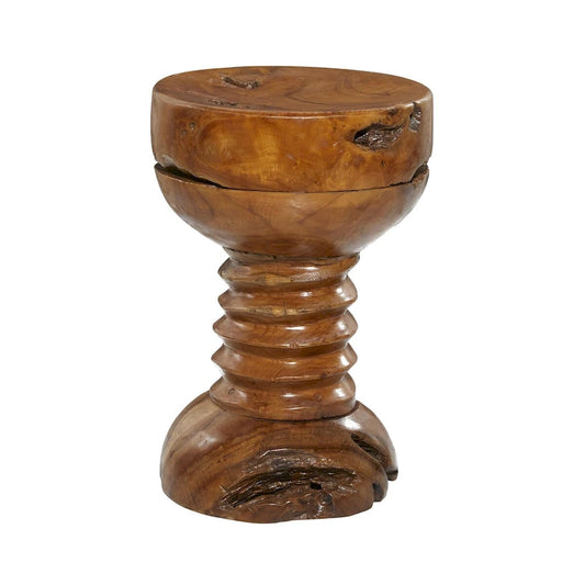 Teak Wood Handmade Live Edge Side End Accent Table with Coiled Base - Brown - Roche River Decor