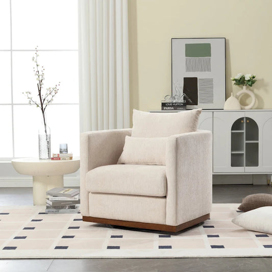 Chenille Upholstered 360 Degree Swivel Round Barrel Chair for Living Room
